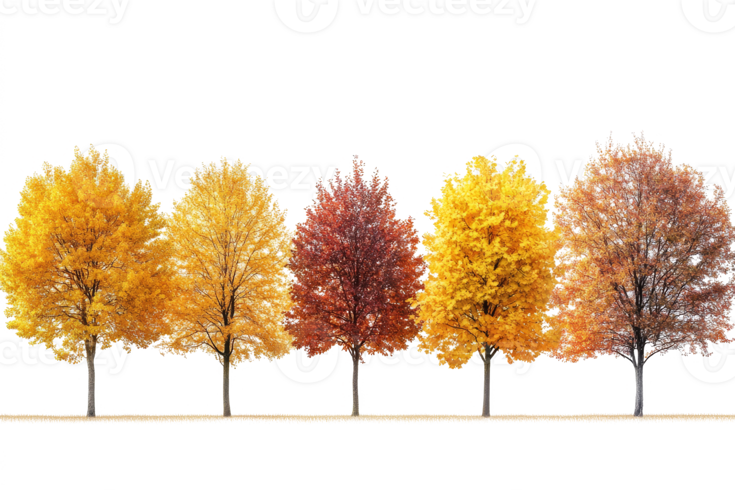 Row of colorful autumn trees. Fall season png