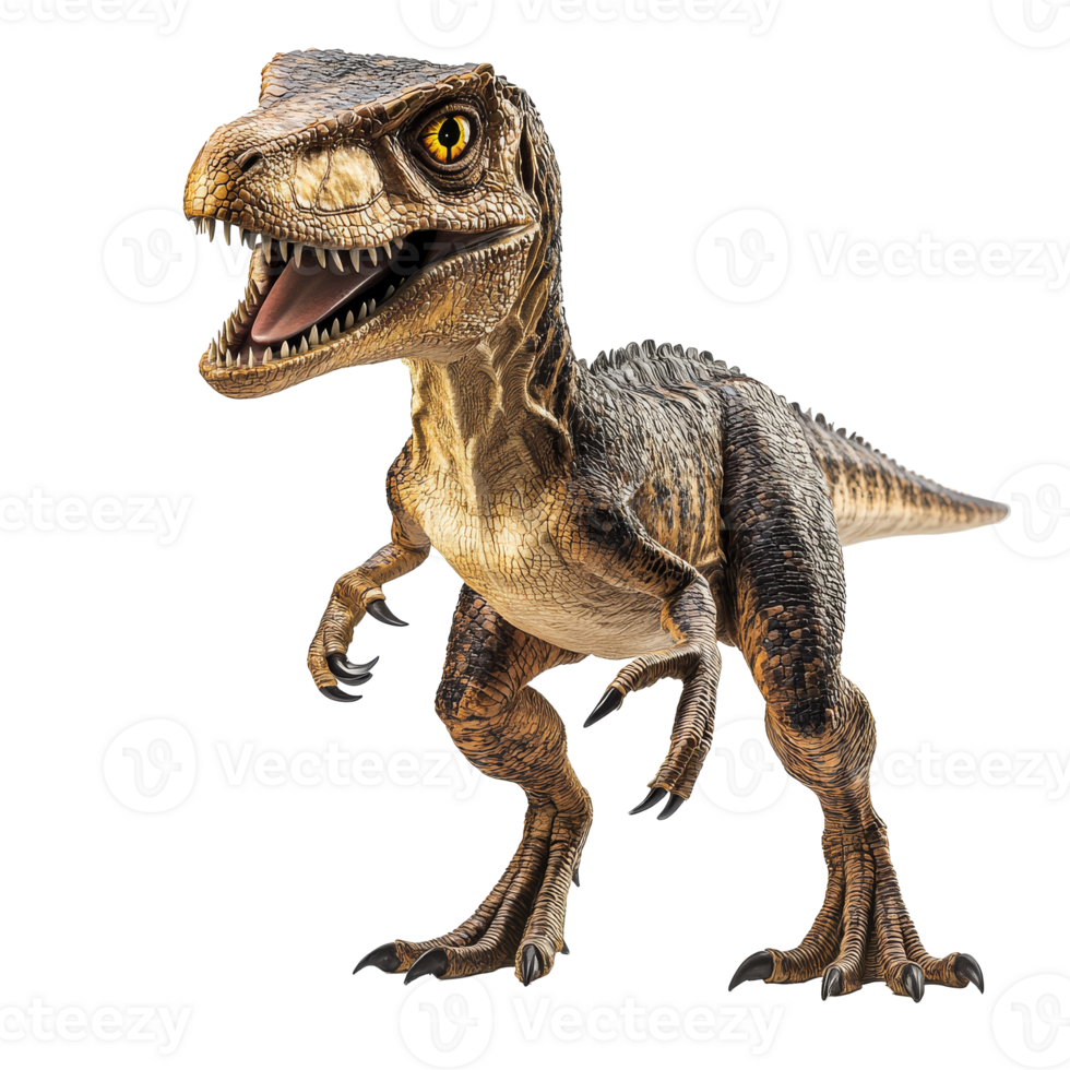 Dinosaur standing and roaring. Prehistoric predator velociraptor, full body view png