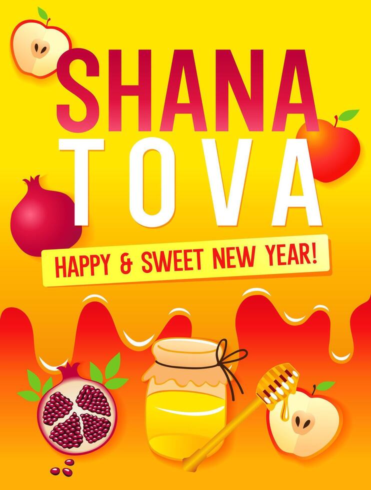 Shana Tova, Happy and sweet New Year greeting card, banner or poster vector