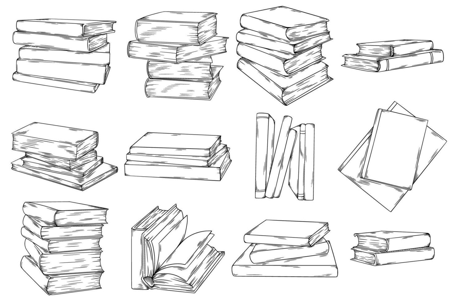 Stack of Books, Hand drawn Line Sketch Illustration Bundle vector
