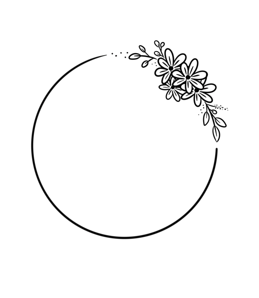 Circle minimalist frames and borders with hand drawn flowers and leaves Artwork png