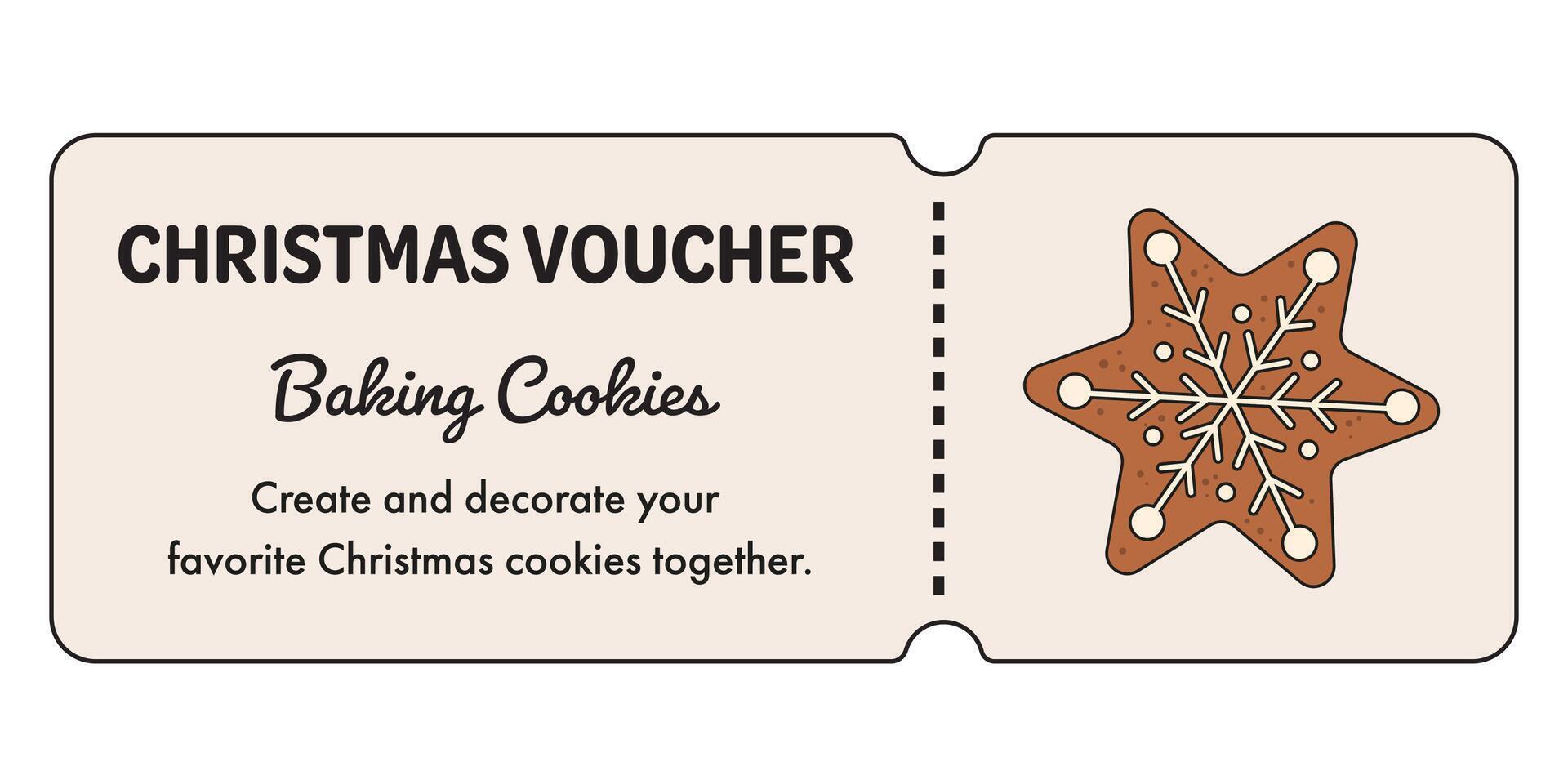 Christmas cookies backing session. Gingerbread cookies for Christmas. Voucher, coupon template with winter holiday family activity. Christmas advent activity for kids and family. vector