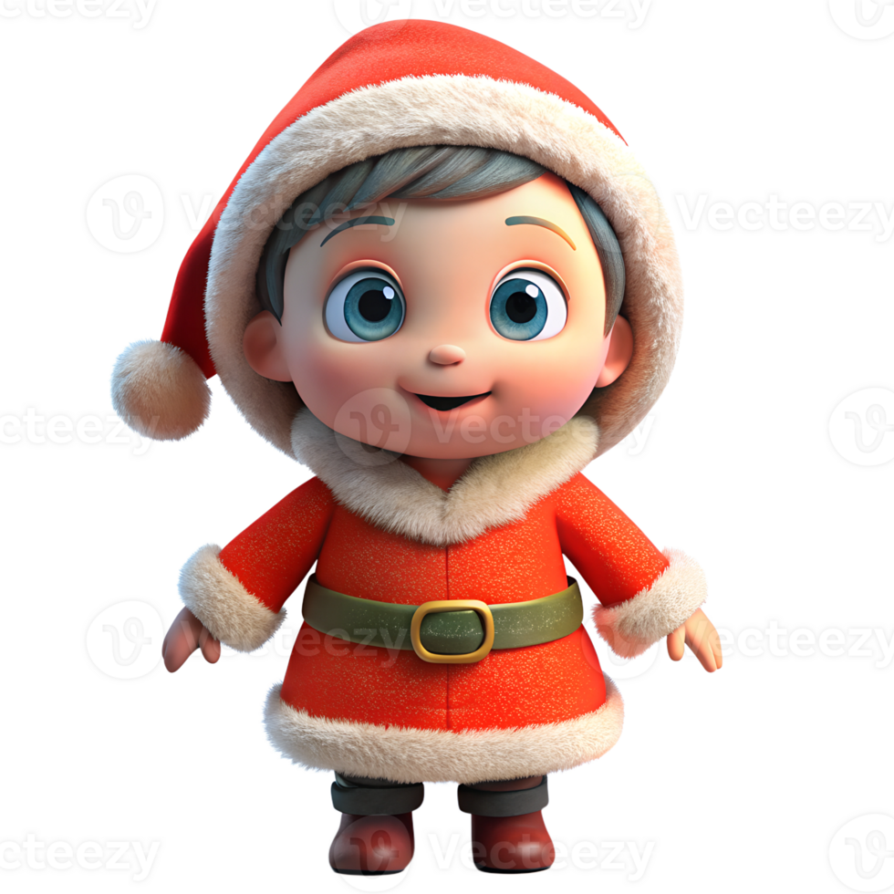 Adorable Child in a Santa Outfit with Big Blue Eyes and a Joyful Smile, Capturing the Innocence and Cheer of the Christmas Season in a Festive Red Coat png