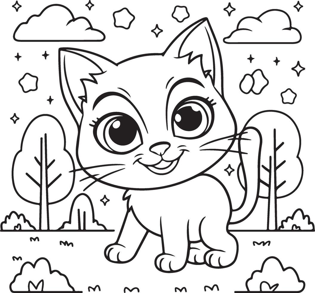 A cat themed coloring page line art vector