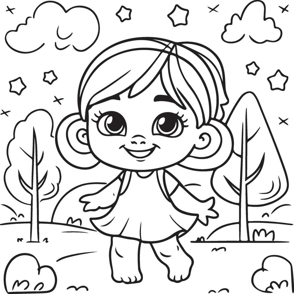 A cute girl coloring page design vector
