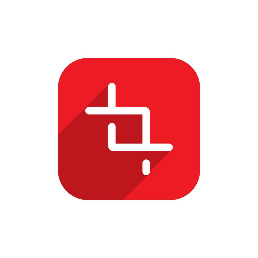 Crop tool icon on red square. Cropping sign symbol vector