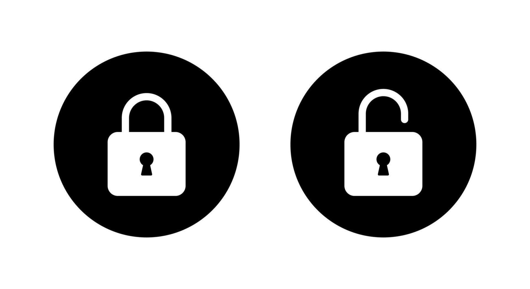 Lock and unlock icon on black circle. Padlock concept vector