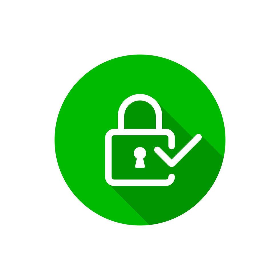 Padlock with tick icon with long shadow vector