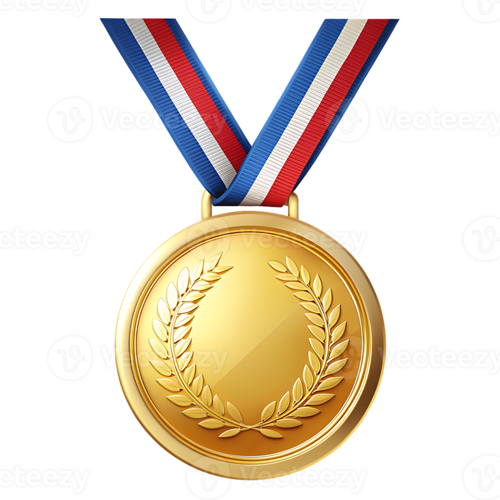 Realistic gold medal isolated on transparent background png
