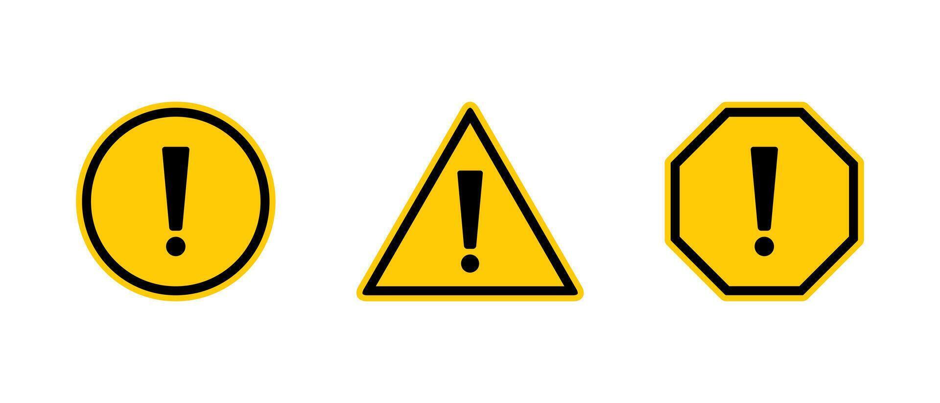 Warning sign icon set in generic style. Danger caution symbol vector