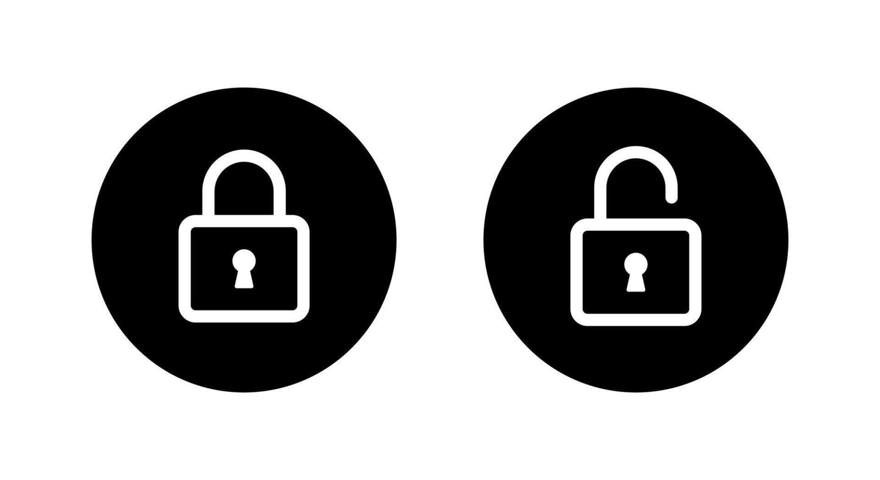 Lock and unlock line icon on black circle. Padlock sign symbol vector