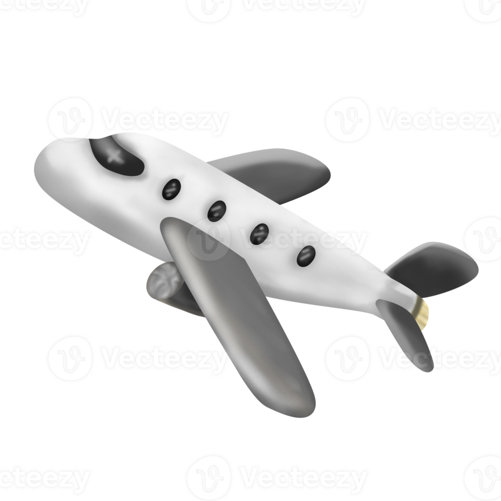 airplane with white fuselage, black windows, gray wings png