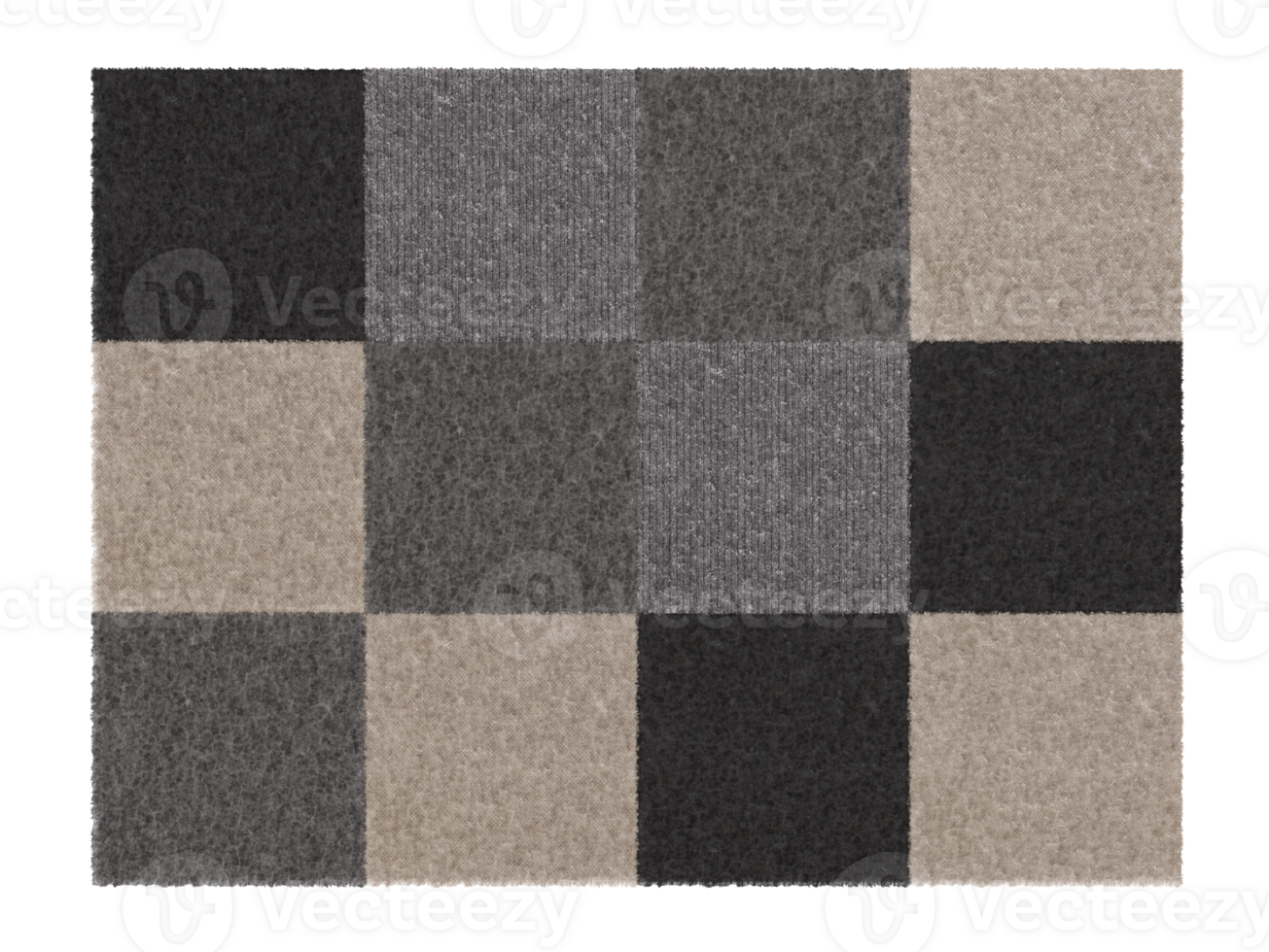 Modern, gray rectangular carpet, top view. Rug on transparent background. Cut out home decor. Contemporary, loft style. Flat lay, floor plan. 3D rendering. png