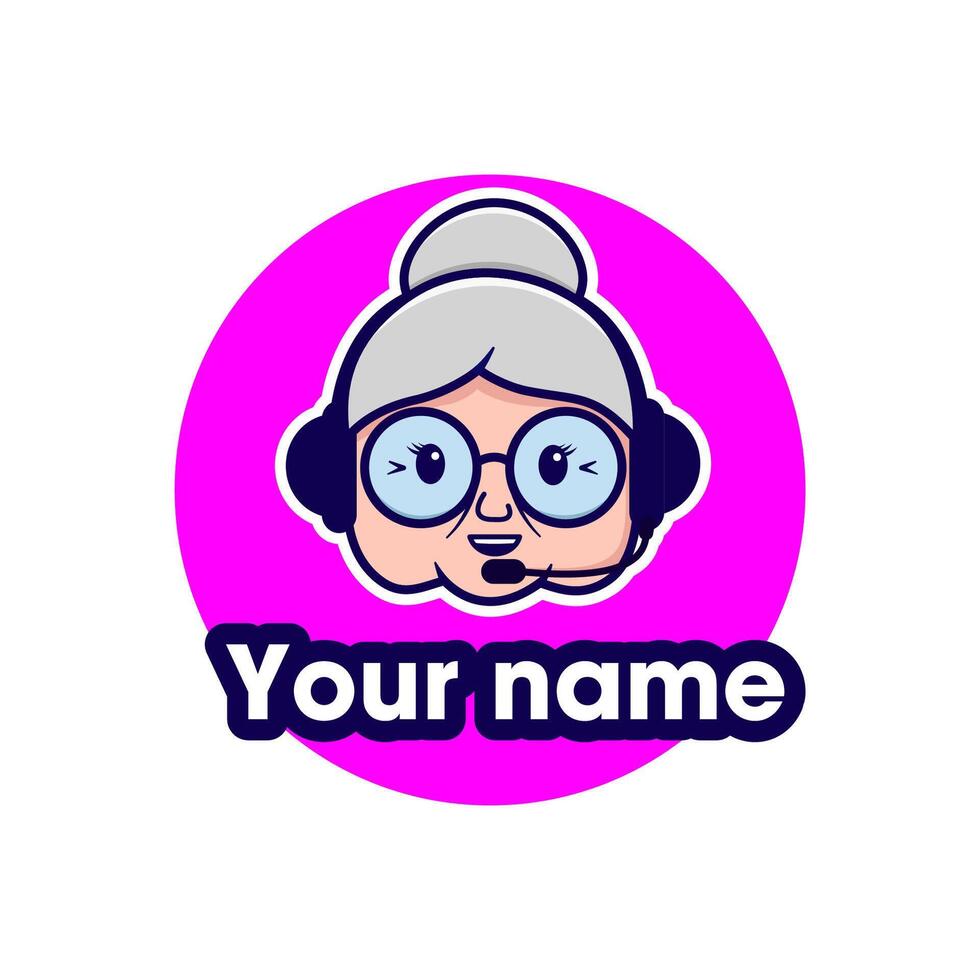 Gaming logo with grandma in headphones can be with any name vector