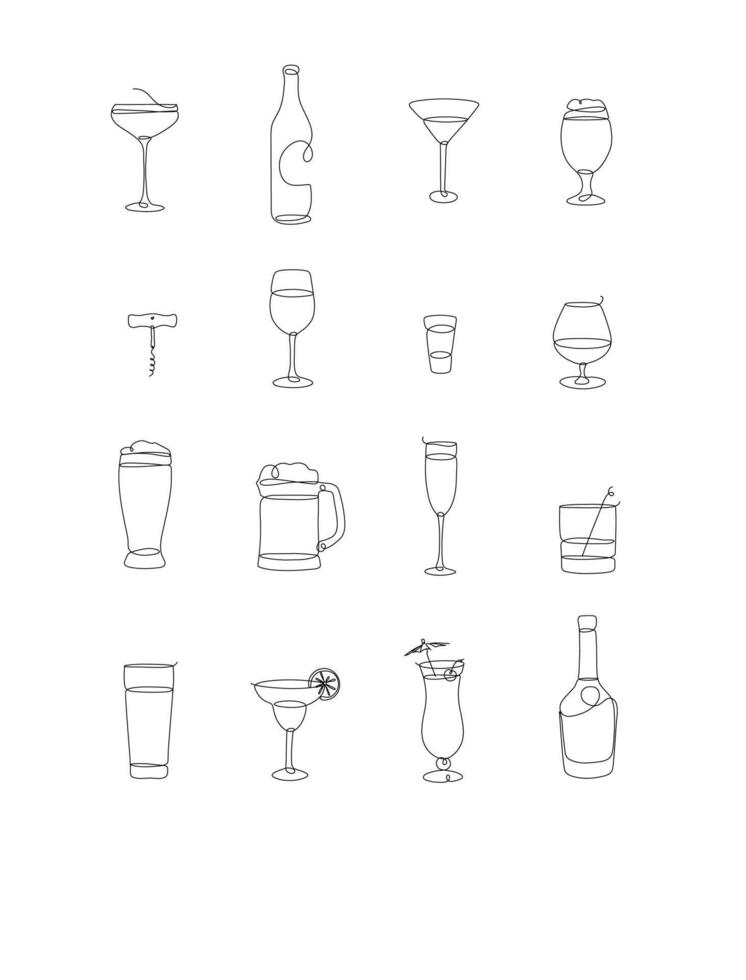 Alcohol icons hand drawing with pen lines on white background vector