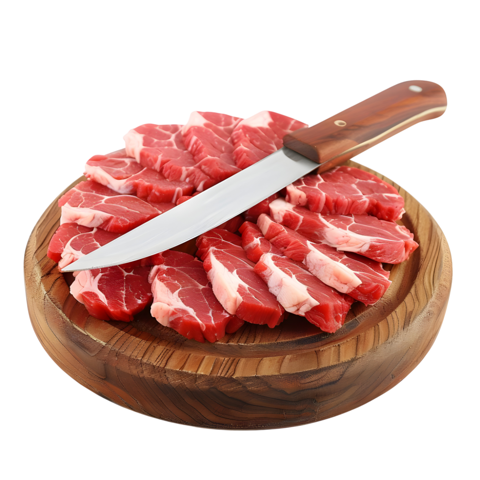 Sliced Raw Meat on Plate Isolated on Transparent Background png