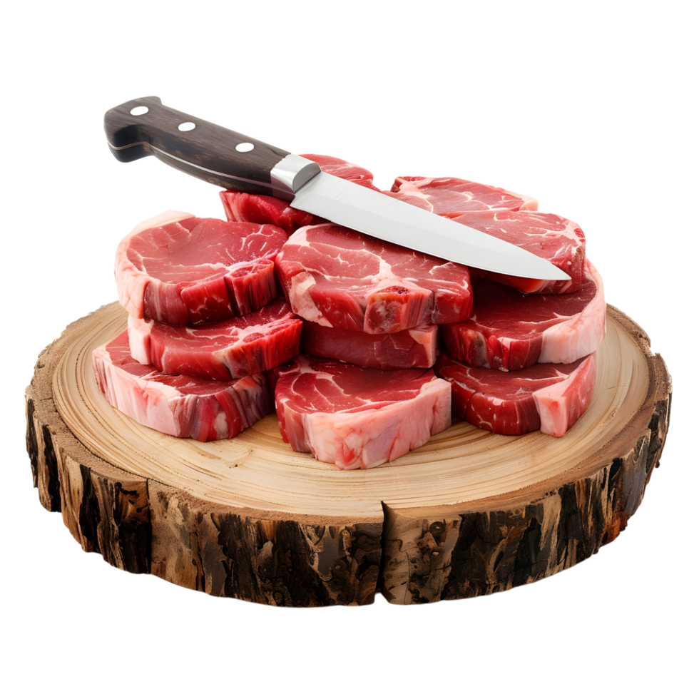 Sliced Meat on Wooden Board isolated on transparent background png