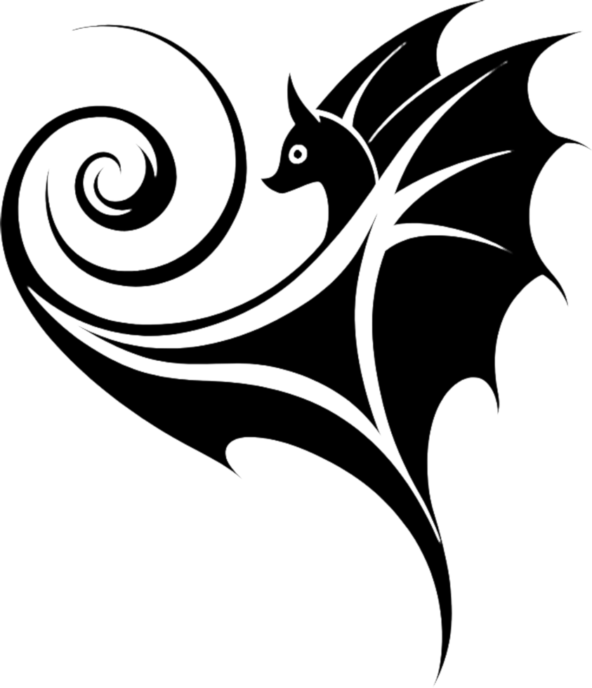 Graphic bat logo in minimalist black stencil style. . png