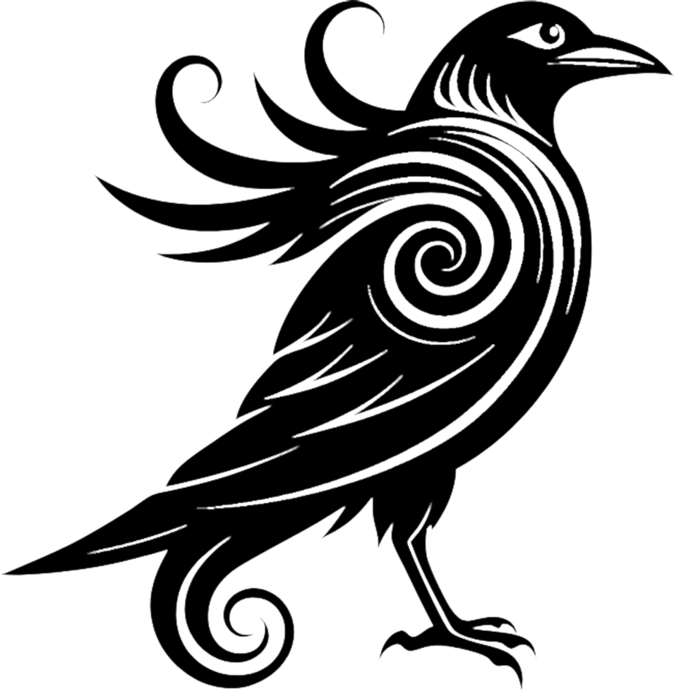 Avian grace in a striking silhouette, minimalist black crow stencil. . png