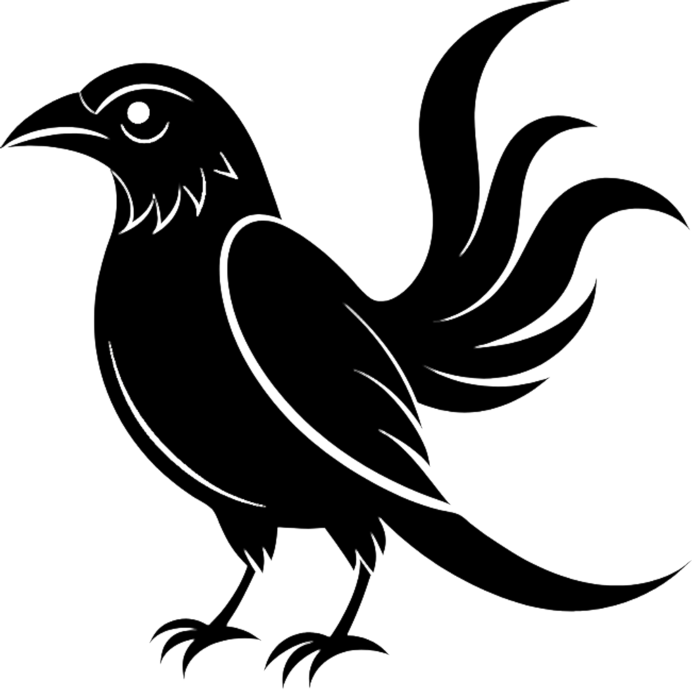 Minimalist black crow stencil showcases avian grace in bold silhouette. . png