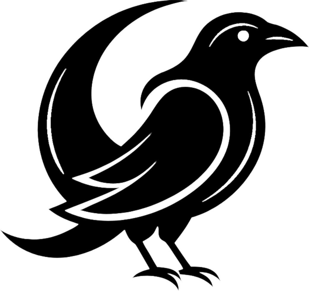 Striking silhouette of minimalist black crow stencil captures avian grace. . png