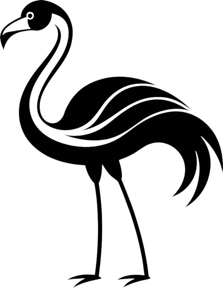 Striking black flamingo logo in stencil form. . png