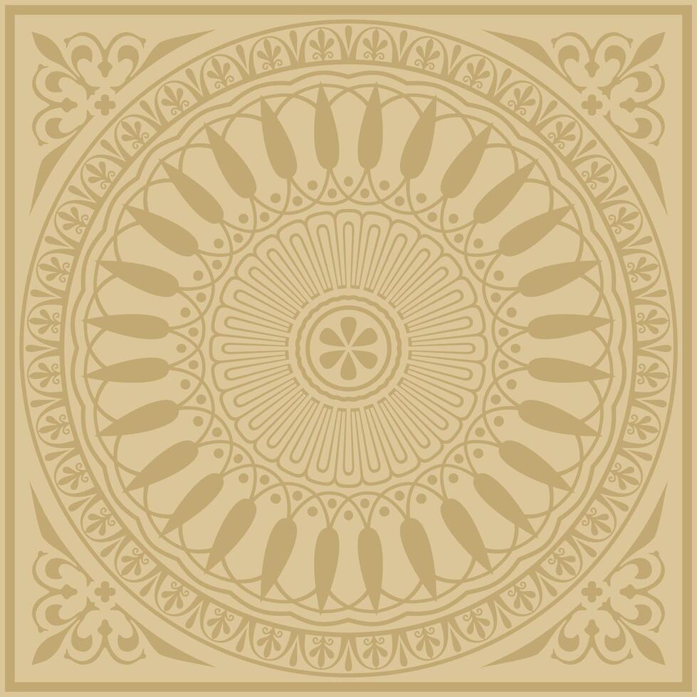 golden classic Greek square ornament. Rectangle of Ancient Greece and Roman Empire. Byzantine painting of walls, floors and ceilings. Decoration of European palaces. vector