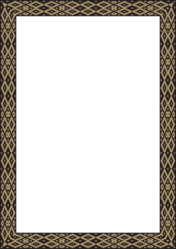 gold and black square Belarusian national ornament frame. Ethnic pattern rectangle of Slavic peoples, Russian, Ukrainian, Serb, Pole, Bulgarian. Cross stitch template vector