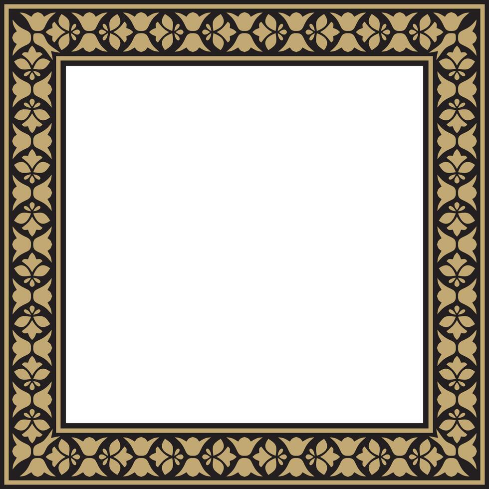 gold and black square national Indian ornament. Rectangle, border, ethnic Hindu frame. vector