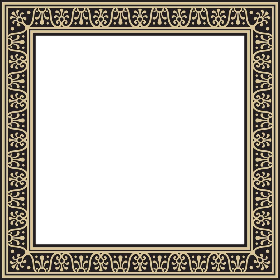 square gold with black border, frame, Pompeii. Rectangle Neopolitan ornament. Art of Ancient Rome. Template for stained glass vector