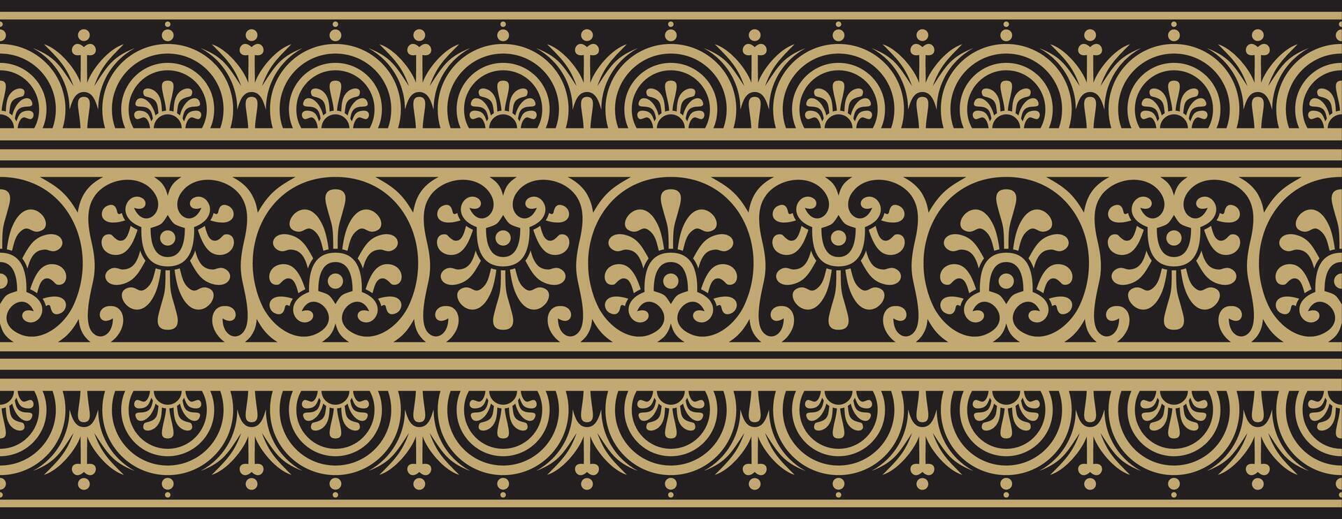 seamless gold and black border, Pompeii frame. Endless Neopolitan ornament. Art of Ancient Rome. vector