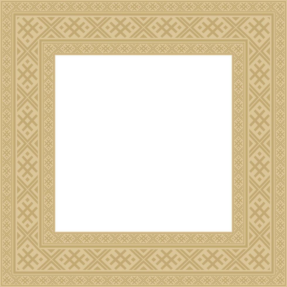 golden square belarusian national ornament frame. Ethnic pattern rectangle of Slavic peoples, Russian, Ukrainian, Serb, Pole, Bulgarian. Cross stitch template vector