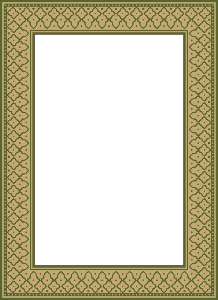 square gold with green national Persian ornament. Rectangle, frame, border, ethnic pattern of the peoples of Iran, Iraq, Tajikistan vector