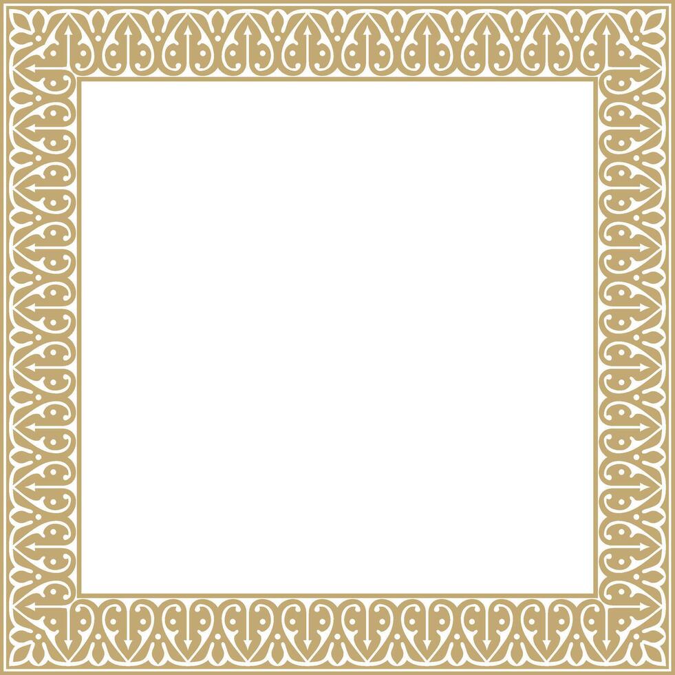 golden arabic national square ornament. Ethnic rectangle, frame of eastern peoples. Persian painting. vector