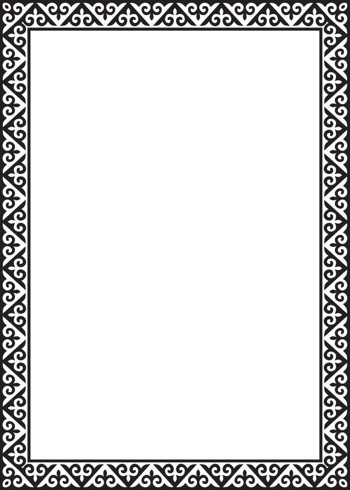 black monochrome square Kazakh national ornament. Ethnic pattern of the peoples of the Great Steppe, vector