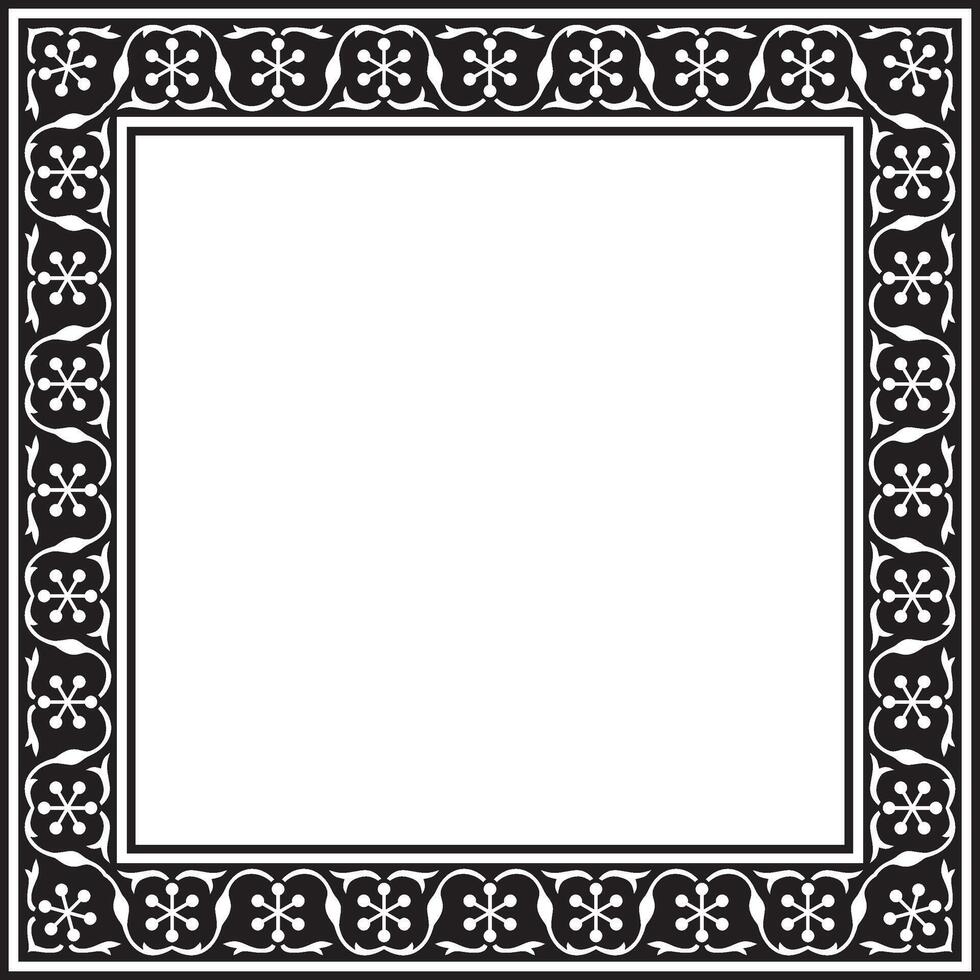 square monochrome black national Persian ornament. Rectangle, frame, border, ethnic pattern of the peoples of Iran, Iraq, Tajikistan vector