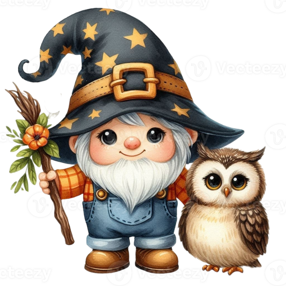 aigenerated halloween gnome with owl png