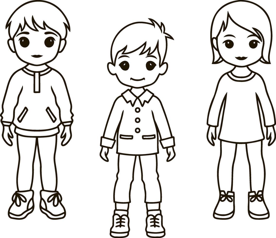Cute Anime girl and boy Hand drawn art line vector