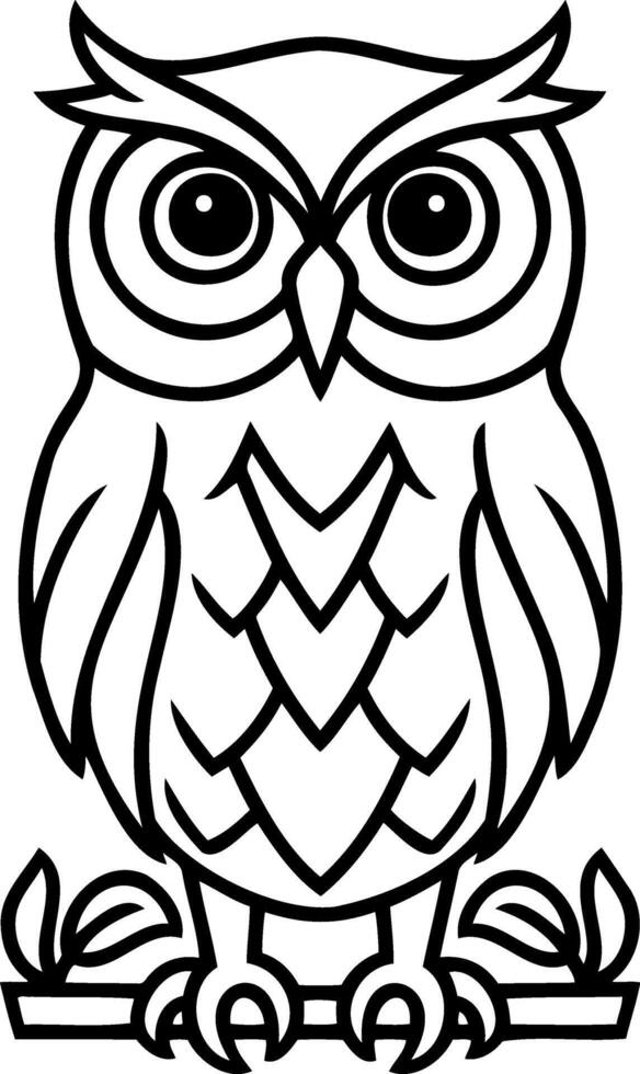 Doodle owl black icon Animal art Coloring page book vector