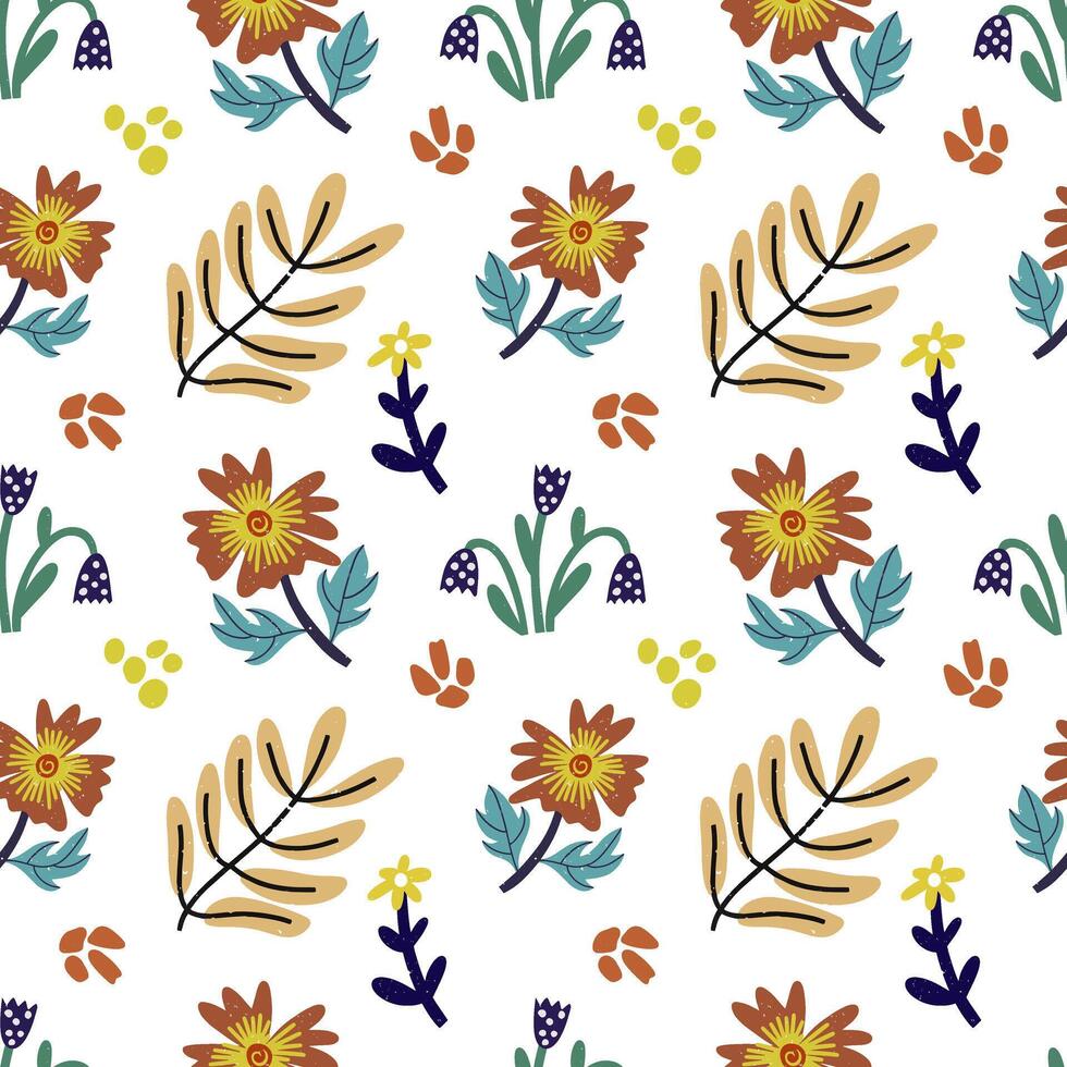 Flowers and leaves seamless pattern Hand drawn background vector