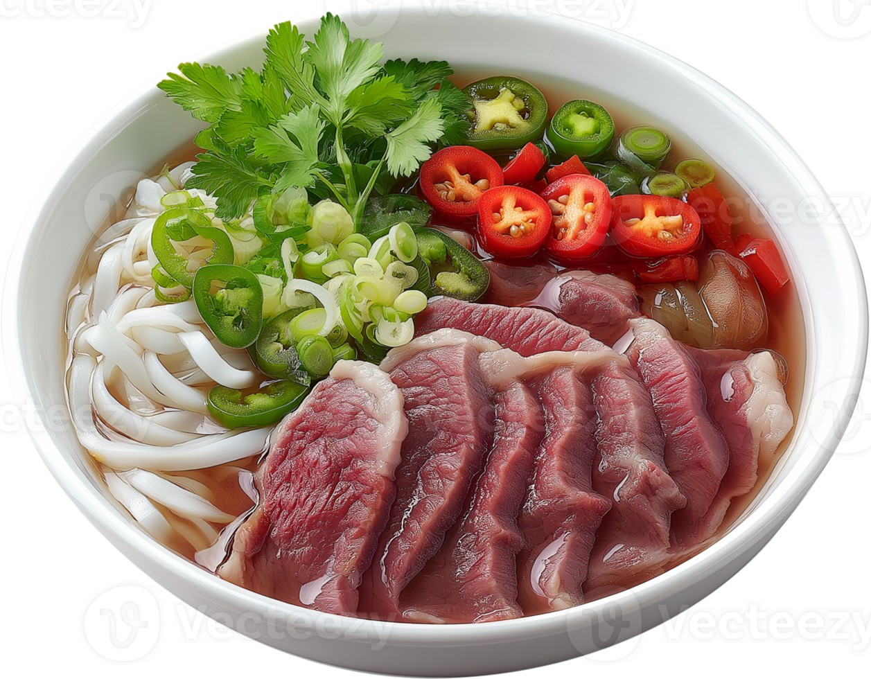 Delicious Pho soup on a dish illustration - Pho Soup noodles - Pho Food isolated png