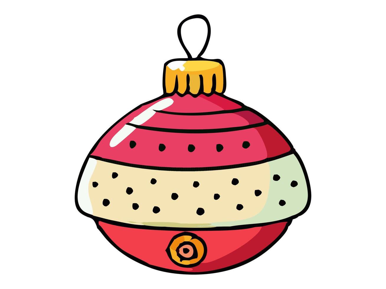 Cartoon-style red and white Christmas ornament isolated on white background. Concept of holiday decoration, festive season, minimalist style, hanging ornament, print icon, illustration. vector