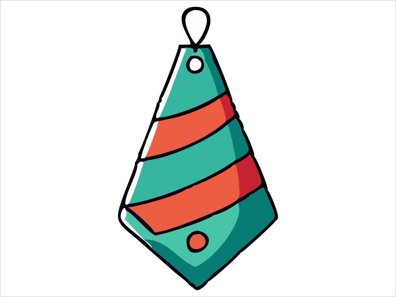 Christmas ornament with teal and red stripes in a diamond shape on a white background. Concept of holiday decoration, festive decor, Christmas design, seasonal ornament. Print, design element. vector