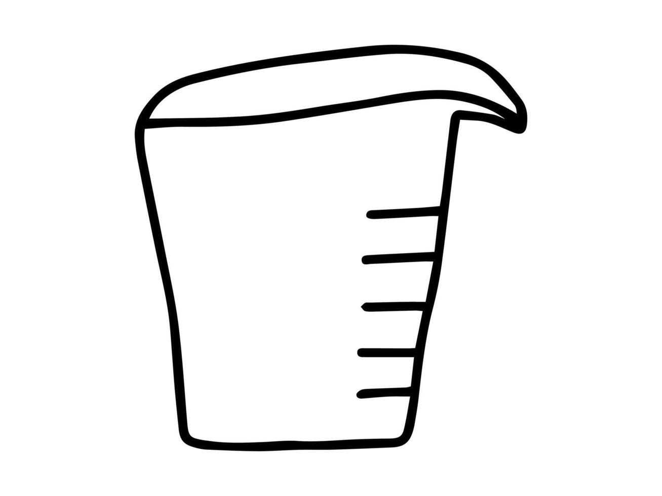 Black outline of a measuring cup illustration isolated on white background. Concept of kitchen tool, cooking measurement, minimal style, baking accessory. Design element, home, utensil. vector