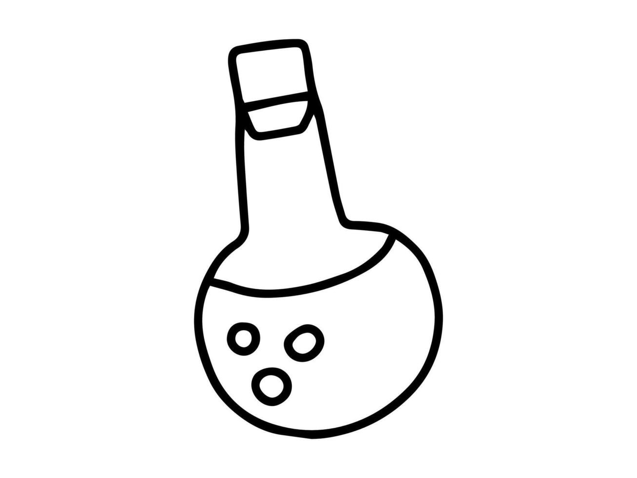 Black outline of a chemical flask on a white background. Science icon, laboratory equipment, minimalist design, chemistry concept. vector