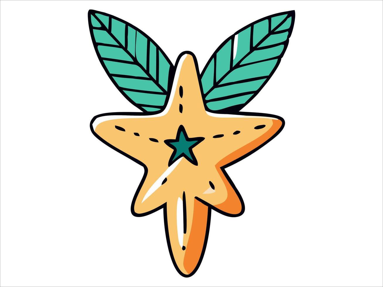 Christmas star ornament with green leaves on a white background. Concept of holiday decoration, festive decor, Christmas design, seasonal ornament. Print, icon, graphic element. vector