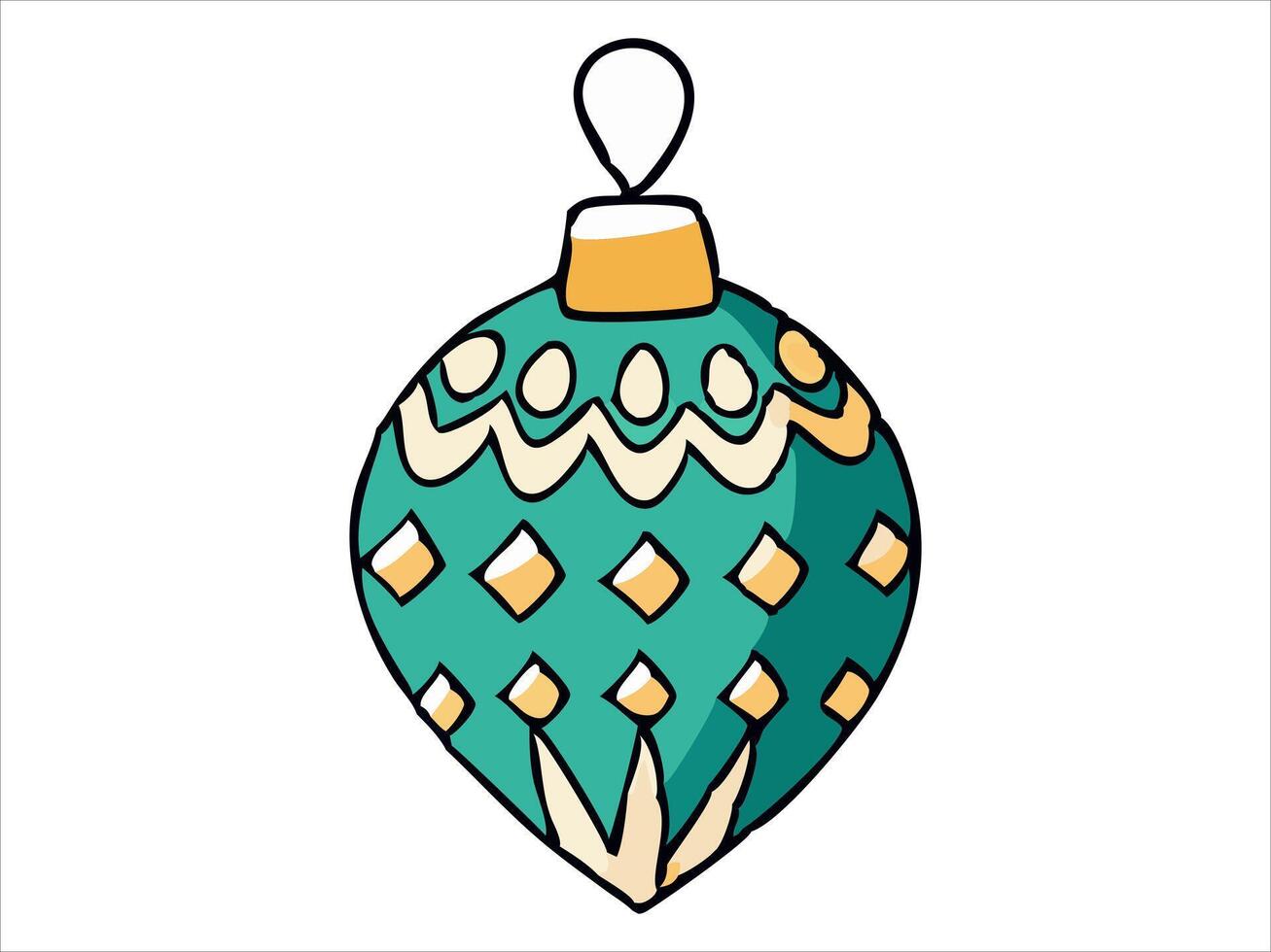 Festive Christmas ornament illustration in teal and gold. Concept of holiday decor, seasonal decoration, minimalist style, festive artwork. Print, icon, design element. vector