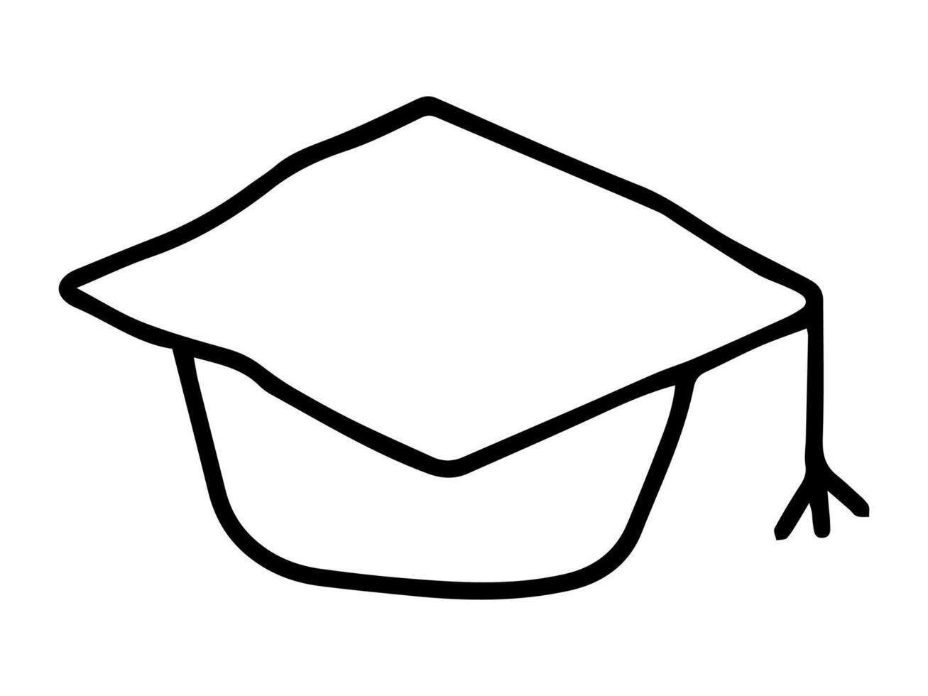 Black outline of graduation cap mortarboard icon on white background. Concept of education achievement, academic success, student ceremony, design element. vector