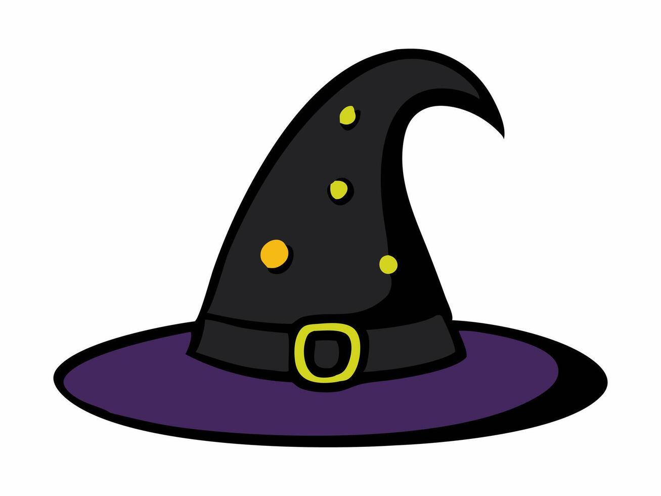 Witch hat isolated on a white background. Wizard pointed hat. Concept of Witchcraft Accessory, Magical Costume Element, Halloween Illustration. Print, design element. vector