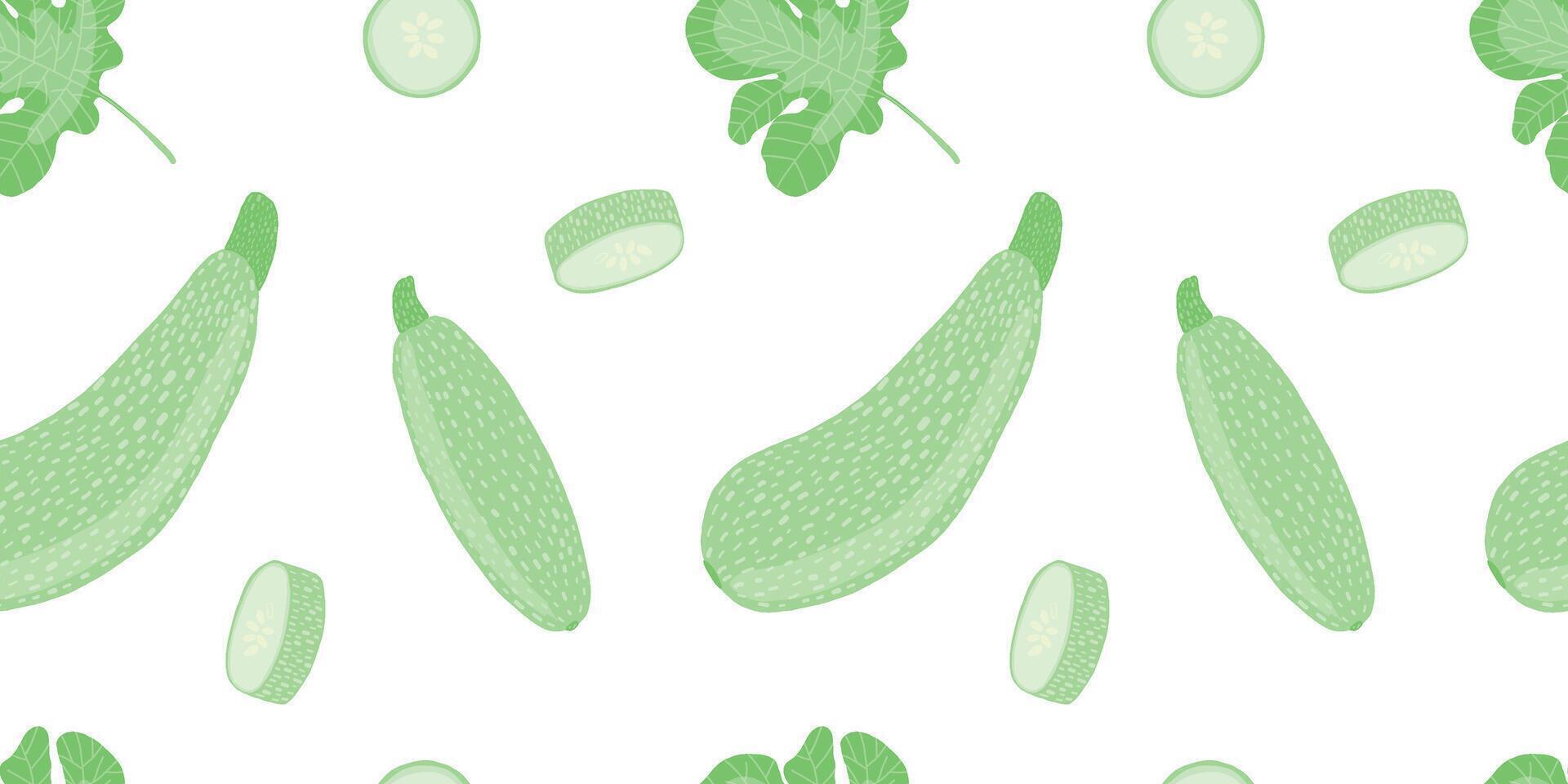 zucchini flat seamless pattern. Zucchini slices seamless pattern on white background vector